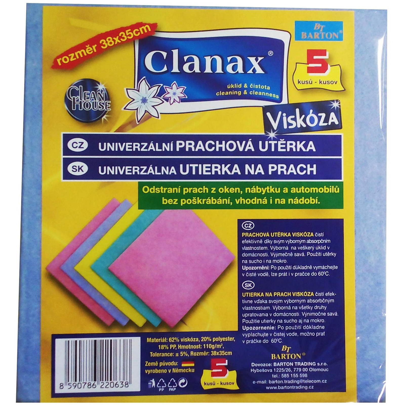 CLANAX viszkóz kendő, 110 g , 34 × 38 cm, 5 db (8590786220638)-0
