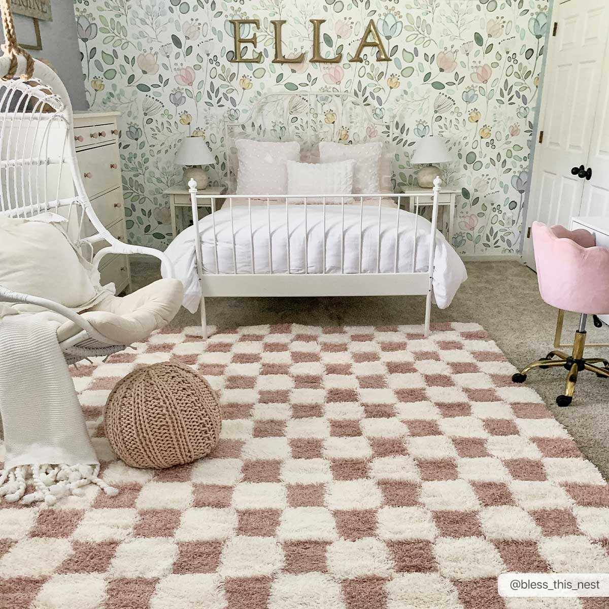 Atira Pink Checkered Area Rug-0