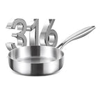 20cm Tri-Ply 304 Stainless Steel Frying Pan Uncoated Silver-1