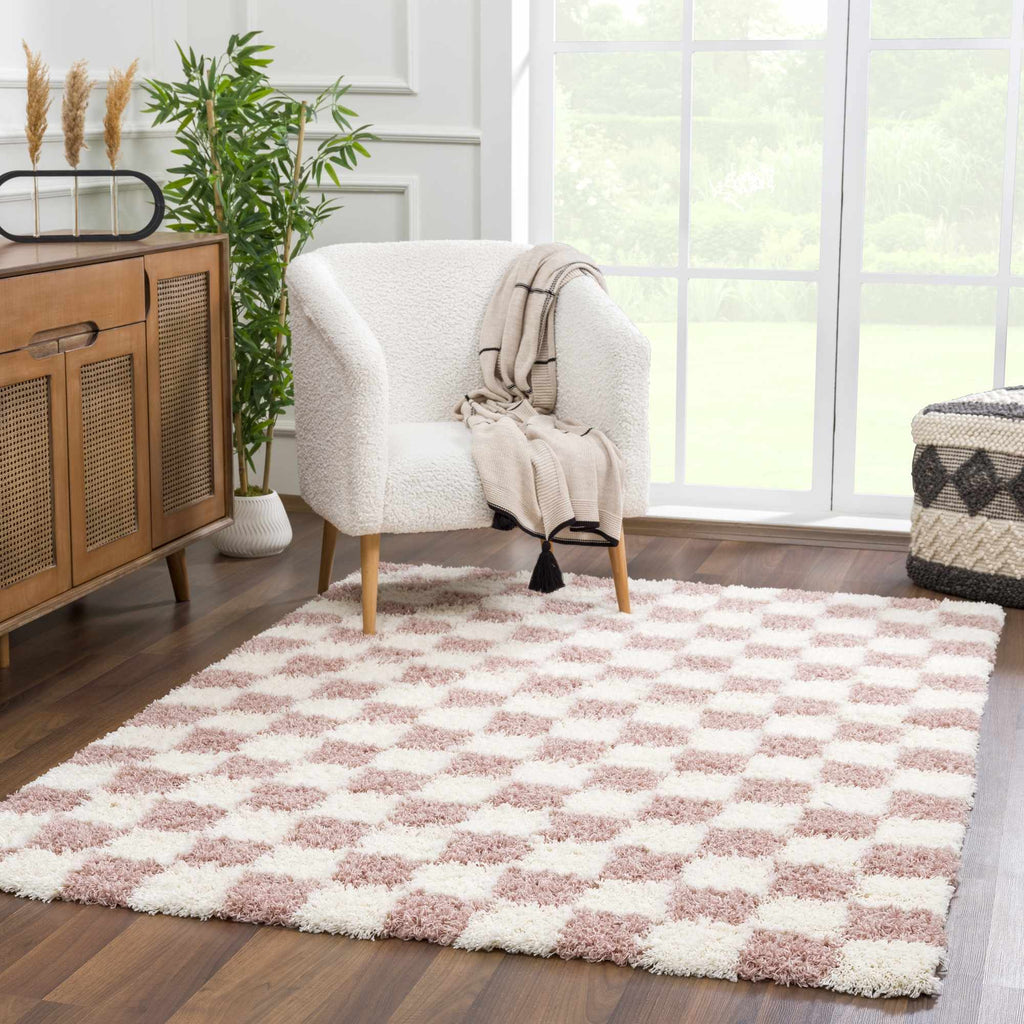 Atira Pink Checkered Area Rug-3