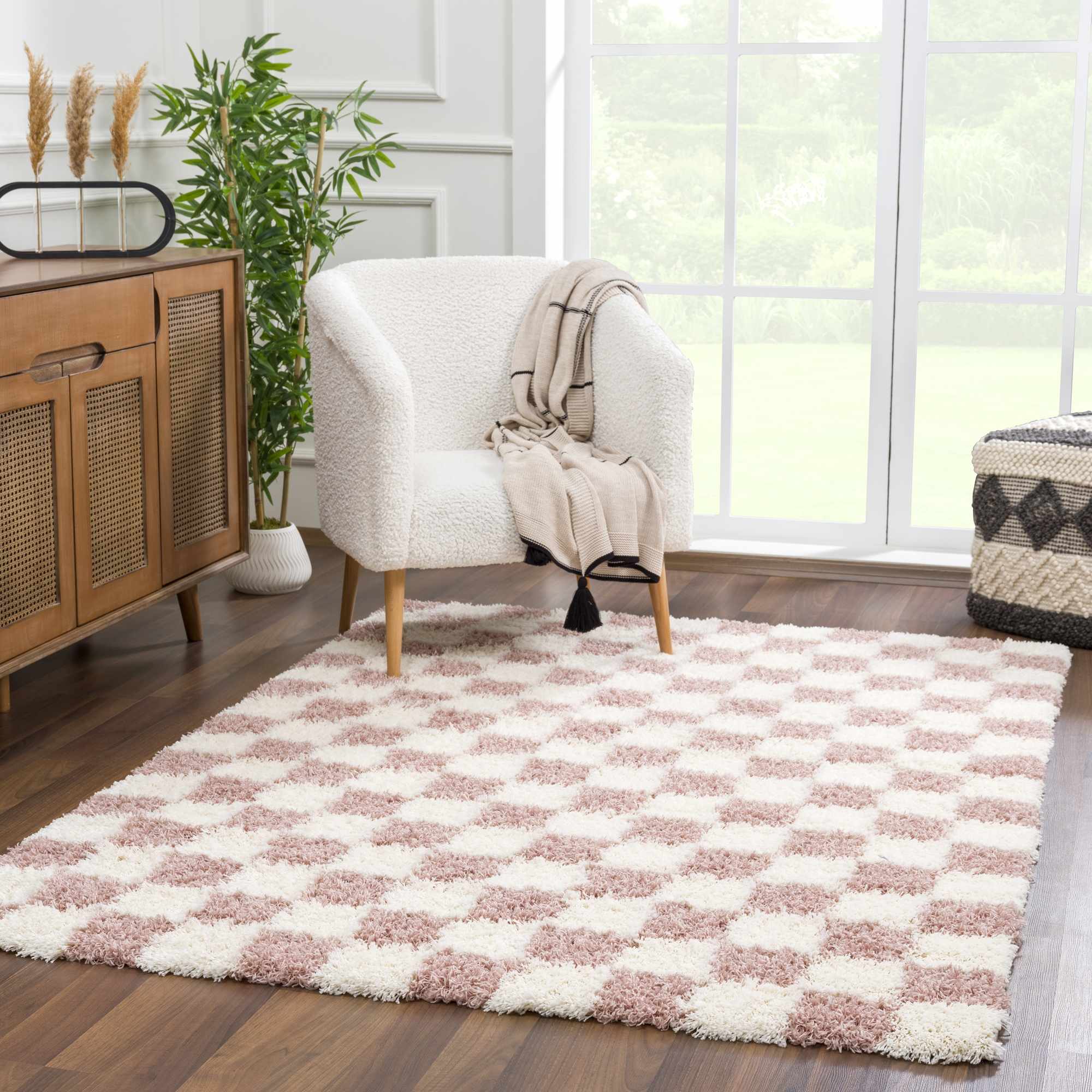 Atira Pink Checkered Area Rug-3