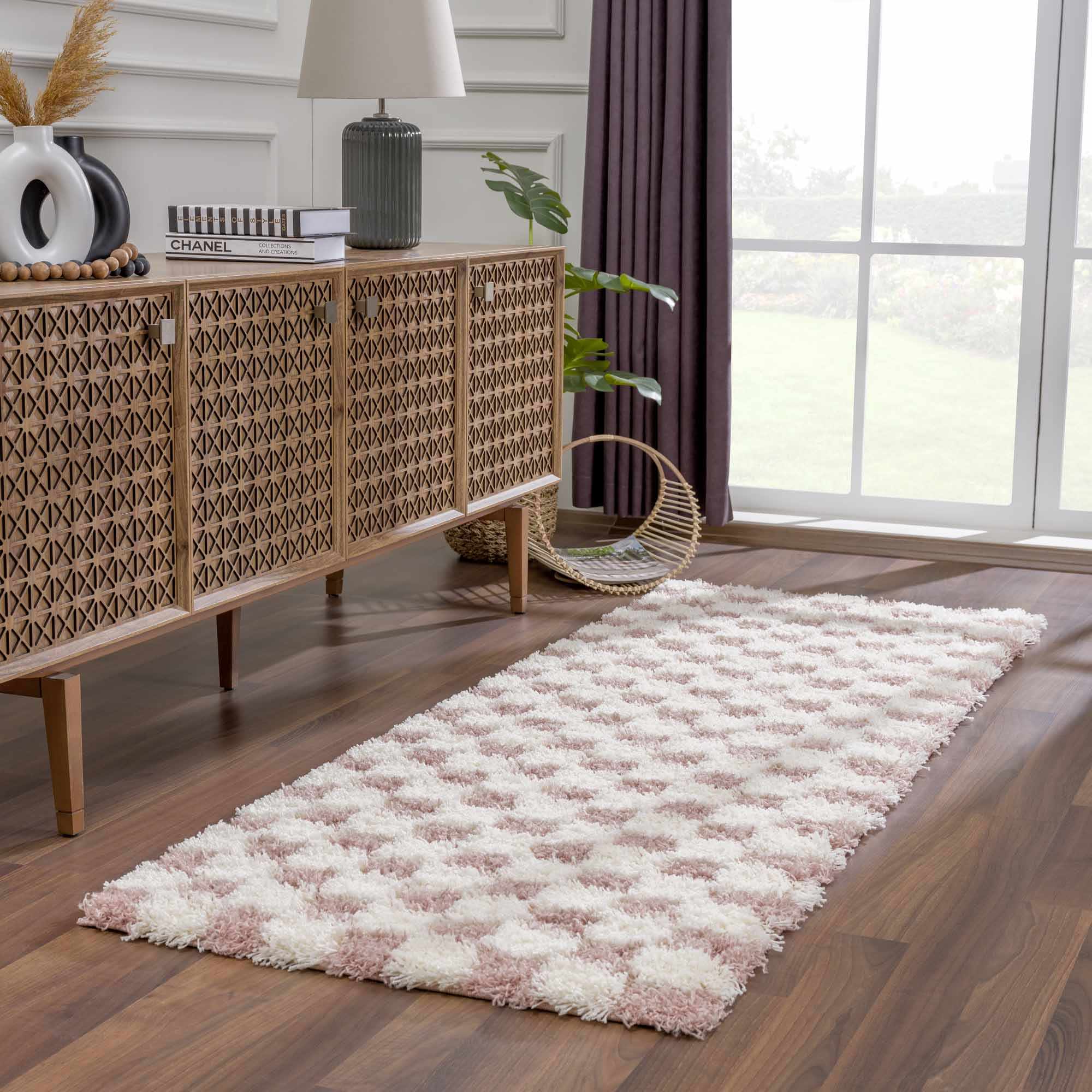 Atira Pink Checkered Area Rug-4
